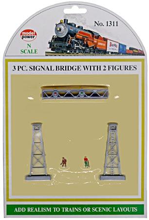 Model-Power 3-Piece Signal Bridge Set w/2 Figures (3) N Scale Model Railroad Bridge #1311