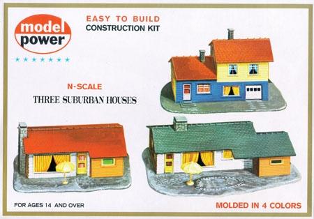 Model-Power Three Suburban Houses Kit N Scale Model Railroad Building #1502