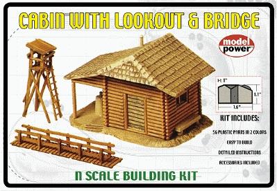 Model-Power Cabin with Lookout & Bridge Kit N Scale Model Railroad Building #1582