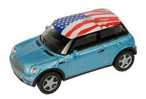Mini Cooper Blue/American Flag Roof
