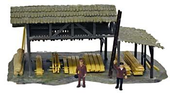 Model-Power Lumber Shed with Figures Built-Up HO Scale Model Railroad Building #642
