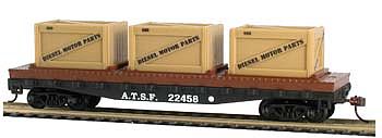 Model-Power 40 Flat Car with Crates ATSF HO Scale Model Train Freight Car #727001