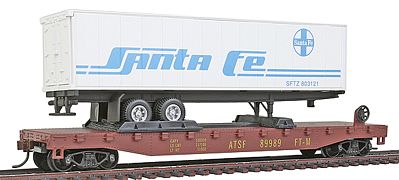 Model-Power 51 Heavyweight Flatcar w/ 40 SF Trailer w/Operating Doors HO Scale Model Railroad #98350