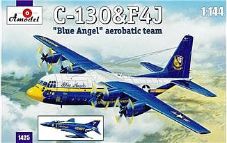 A-Model-From-Russia C130 Hercules & F4J Blue Angel Aerobatic Team Plastic Model Airplane Kit 1/144 Scale #1425