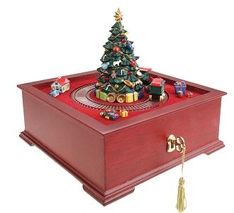 Mr-Christmas Deluxe Music Box, Lighted & Animated On Wooden Base w/Key ...