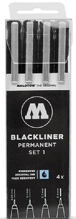 Molotow Blackliner Pen 4pc Set #1 (.05, .1, .2, .4)
