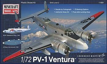 Minicraft PV-1 Ventura USN Post War w/2 Marking Option Plastic Model Airplane Kit 1/72 Scale #11681