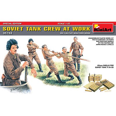 Soviet Tank Crew at Work (5) w/Ammo Boxes & Shells Plastic Military Figure 1/35 #35153