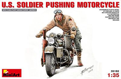 Mini-Art US Soldier and Motorcycle Plastic Model Military Vehicle Kit 1/35 Scale #35182