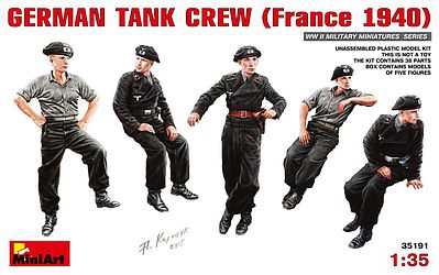 Mini-Art German Tank Crew France 1940 (5) Plastic Model Military Figure Kit 1/35 Scale #35191