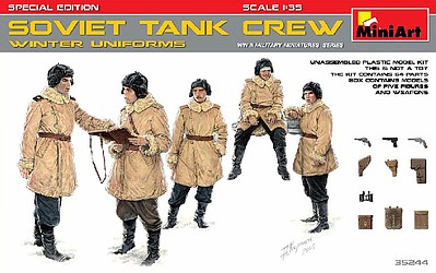 Mini-Art WWII Soviet Tank Crew Winter Uniforms (5) Plastic Model Military Figure Kit 1/35 #35244