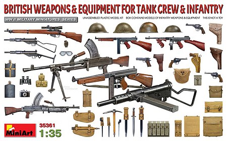 Mini-Art 1/35 WWII British Tank Crew Weapons & Equipment Plastic Military Weapons 1/35 Scale #35361