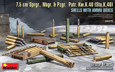 Mini-Art 7.5cm SPRGR, NBGR & PZGR Patr KwK40 (StuK40) Plastic Military Artillary 1/35 Scale #35375