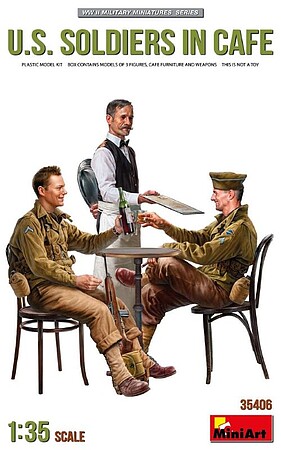 Mini-Art WWII US Soldiers in Cafe Plastic Model Military Figures 1/35 Scale #35406