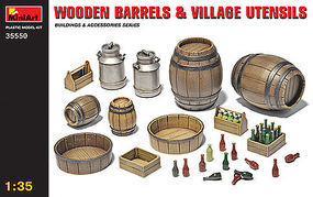 Mini-Art Wooden Barrels and Village Utensils Plastic Model Diorama Kit 1/35 Scale #35550