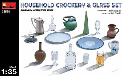 Mini-Art Household Crockery/Glass Sets Plastic Model Diorama Accessory 1/35 Scale #35559