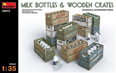 Mini-Art Milk Bottles/Wooden Crates Plastic Model Diorama Accessory 1/35 Scale #35573