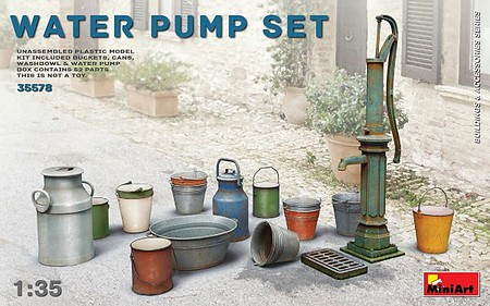 Mini-Art Water Pump Set w/Buckets, Cans Plastic Model Military Diorama Accessories 1/35 Scale #35578