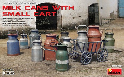 Mini-Art Milk Cans with Small Cart (New Tool) Plastic Model Diorama Accessory 1/35 Scale #35580