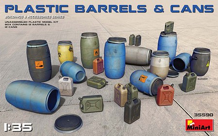 Mini-Art Plastic Barrels & Cans Plastic Model Military Diorama Accessories 1/35 Scale #35590
