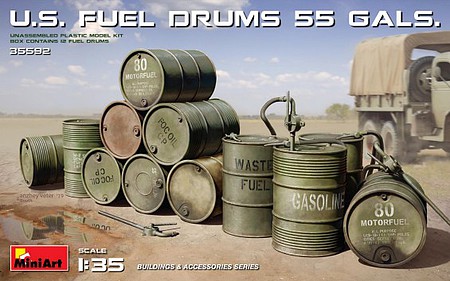 Mini-Art US 55 Gals. Fuel Drums Plastic Model Military Diorama Accessories 1/35 Scale #35592