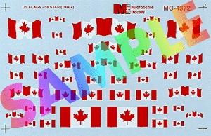 Microscale Canadian Flags Red & White w/Maple Leaf (1965+) HO Scale Model Railroad Decal #4372