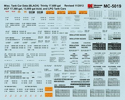 Microscale Acid & LPG Tank Car Data Black HO Scale Model Railroad Decal #5019