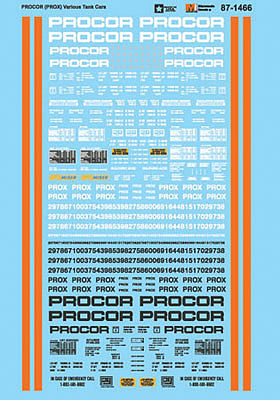 Microscale Various Procor PROX Tank Cars N Scale Model Railroad Decal #601466