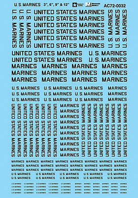 Microscale U.S. Marines Lettering 3, 6, 9, 12 1/72 Scale Model Railroad Decal #720032