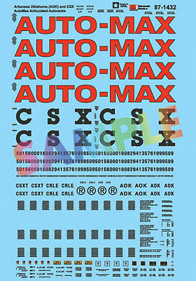 Microscale AOK & CSX AutoMax Articulated Autoracks HO Scale Model Railroad Decal #871432