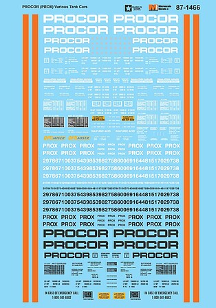 Microscale Various Procor PROX Tank Cars HO Scale Model Railroad Decal #871466