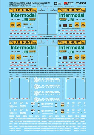 Microscale RBTU & JB Hunt 53 Containers & Chassis HO Scale Model Railroad Decal #871500