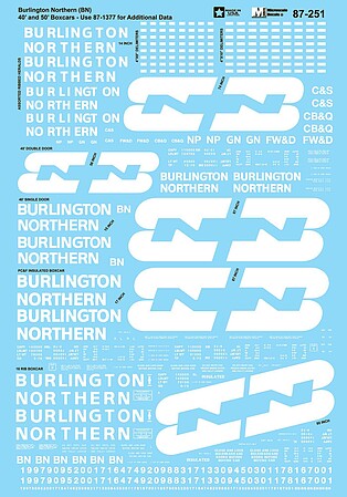 Microscale Burlington Northern General Freight Equip Lettering