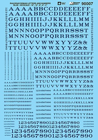 Microscale Alphabets & Numbers Railroad Roman Blue HO Scale Model Railroad Decal #90007