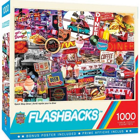 Masterpiece Flashbacks- Quick Stop Diner Signs Collage Puzzle (1000pc)