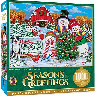 Masterpiece Seasons Greetings- Christmas Holiday Tree Farm w/Snowmen Puzzle (1000pc)