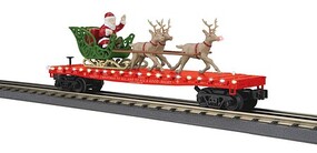 MTH-Electric O Christmas Flatcar w/Lights Santa Sleigh & Reindeer/red
