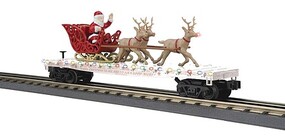 MTH-Electric O Christmas Flatcar w/Lights Santa Sleigh & Reindeer/white