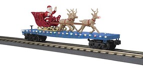 MTH-Electric O North Pole Flatcar w/Lights Santa Sleigh & Reindeer/blue