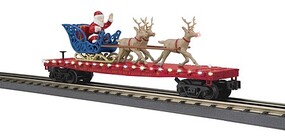 MTH-Electric O North Pole Flatcar w/Lights Santa Sleigh & Reindeer/maroon