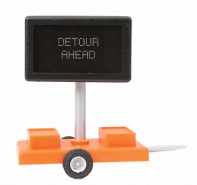 Miniatronics Detour Ahead Mobile Highway Sign w/Transformer O Scale Model Railroad Accessory #8550401