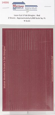Motrak 3-tab SHINGLES RED (2) N Scale Model Railroad Building Accessory #14006