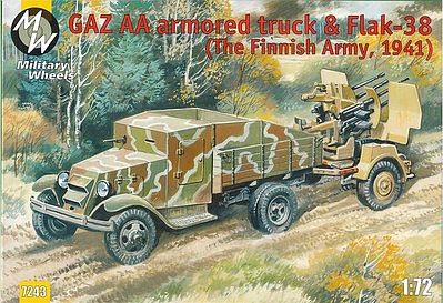 Military-Wheels-Mode WWII GAZ-AA Truck & Flak 38 Finnish Army 1941 Plastic Model Military Vehicle Kit 1/72 #7243