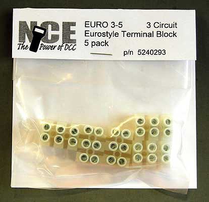 NCE 3 Circuit Euro Term Strip (5) - 14-24 AWG Model Railroad Electrical Accessory #293
