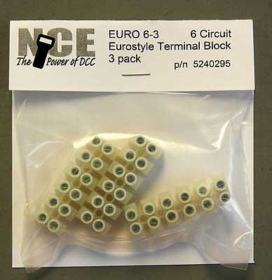 NCE 6 Circuit Euro Term Strip (3) - 14-24 AWG Model Railroad Electrical Accessory #295