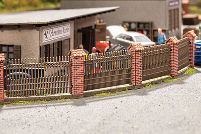 Noch Fence w/Brick Columns Kit HO Scale Model Railroad Building Accessory #14235