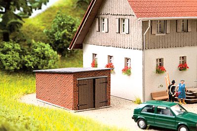 Noch 1-Car Brick Garage w/Angled Roof Kit HO Scale Model Building #14352