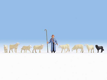 Noch Sheep and Shepherd - N-Scale