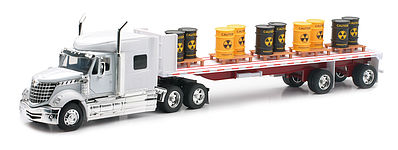 New-Ray Intl Lonestar w/Flatbed Trailer Toxic Barrels Color Will Vary Diecast 1/32 scale #10193