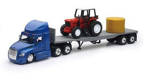 New-Ray 1/43 Freightliner Cascadia w/Flatbed Trailer & Farm Tractor (Die Cast)
